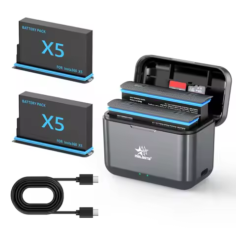 Melasta 2 Pack Insta360 X5 Battery 3.85V 2800mAh Batteries and 2-Slot USB-C Fast for 360 X5 Battery 