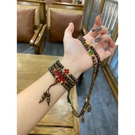 Agarwood Ring 108 Seeds Bracelet Mixed with 4-Leaf Clover and Feng Shui Stone According to Destiny (