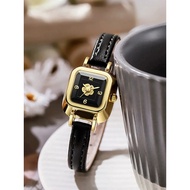 Jam Tangan Kecil Elegan Vintage Camellia Square untuk Wanita, Jam Tangan Kasual, Jam Tangan Kuarza M