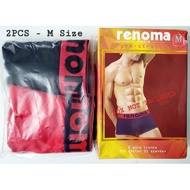 Original Renoma Men Underwear Trunks Shorty Brief Cotton Spandex (2pcs M Size - Black, Red)