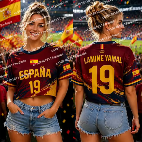 Spain Style clothing Women Football Jersey Lamine Yamal 19 Jersey Short Sleeve Jersey Cheerleaders C