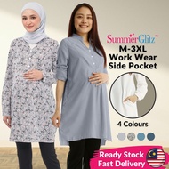 SummerGlitz Maternity & Nursing Half Button Blouse PLUS Size Dress | Baju Mengandung Menyusu Muslima