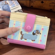 Cartoon Dachshund Zipper Short Wallet - Dopamine Color for Women Girls