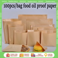 100pcs Oil-Proof Paper Bag Kraft Sandwich Donut Bread Kraft Paper Food Packaging Kraft Paper