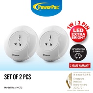 PowerPac 2pcs X LED Night Light with Power Switch &amp; Auto Mode (MC72)