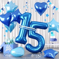 Blue Number 15 Balloons, Dark Blue Number 15 Balloon, 15 Number Balloons Set, Blue Foil Star Heart L