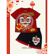 MERAH Chinese New Year Clothes Set Dress Pair of Ank2 Dragon T-shirts Fashion Imleq Chongsam Oneset 