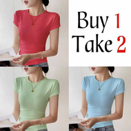 BUY 1 TAKE 2(Total of 3) Double Lining Basic Top Body Hugging Full Length Stretchable Womenswear Dou