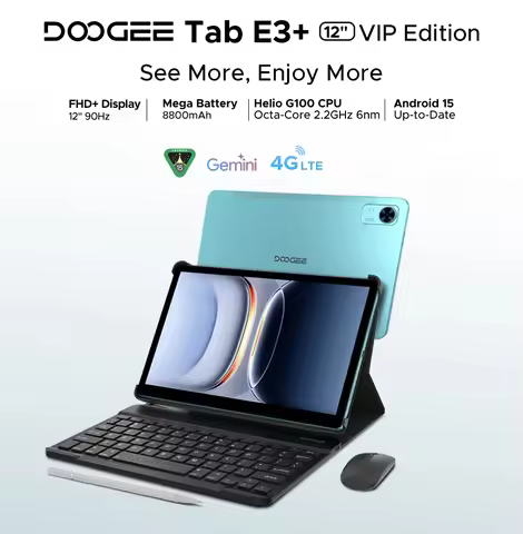 DOOGEE Tab E3+ Tablet PC 12" FHD+ Display Android 15 32GB(8+24) 256GB 8800mAh Large Battery Helio G1
