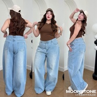 Moonjeans กางเกงยีนส์เอวสูงทรงกระบอกใหญ่สาวอวบ ไซซ์ใหญ่ (BAGGY JEANS) Moonstonechubbyhouse [ Code: 1
