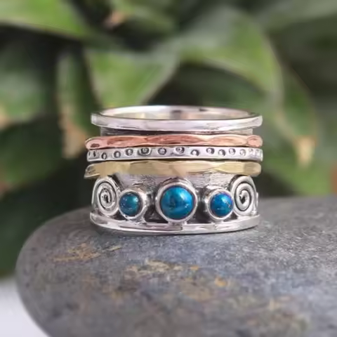 Tone Ring Meditation Ring Boho Ring Anxiety Spinning Band Silver Color Ring Silver Color Custom Jewe