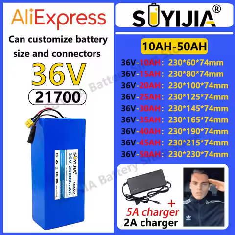 21700 Lithium Battery, 36V 50Ah 45Ah 20Ah 25Ah 30Ah 35Ah 40Ah 15Ah 10Ah High-power Battery Pack 500-