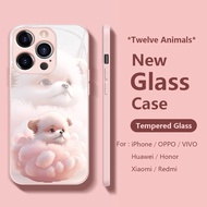 Cute Dog Cartoon Case for OPPO Reno 10 9 8 7 7se 6 5 4 3 2Z A96 A95 A93 A91 A58 A57 A55 A53 A32 A11X A9 A1 Pro Pro+ Twelve Zodiac Animals Tempered Glass Anti Fall Protector Cover