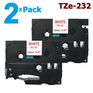 ✳ↂ♕【Malaysia Spot】 2 Pack 12mm Tze232 Red on White for Brother PTouch Label Tape 8M Length TZe-232 T