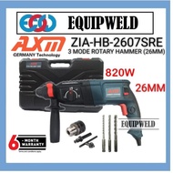 AXM ZIA-HB-2607SRE 3 MODE ROTARY HAMMER DRILL 820W 26MM FOC DRILL CHUCK SET + DRILL BIT-3PCS (BOSCH 