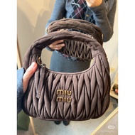 MIU MIUM's Latest campaign Suede Wrist Bag wander Handbag Pleated Bowling hobo Underarm Bag Sweet Ca