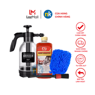 Combo 4 món nước rửa xe BZ Bình Tạo Bọt Tuyết Găng Tay Rửa Xe 2 lớp Kèm Cọ rửa chi tiết rửa xe siêu