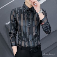 TOP1 Spring Autumn Casual Long-Sleeved Shirt Men Striped Non-Iron Anti-Wrinkle Trendy Slim-Fit Botto