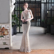 Mystery Store High-end Pretty Women Banquet Host Evening Dress Sequined Fishtail Long Dress Wedding