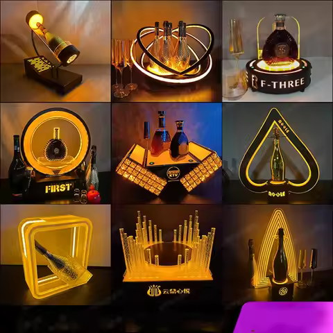 LED Lighted Liquor Bottle Display Shelf Glowing Ring Wine Champagne VIP Bottle Presenter For Bar Hot