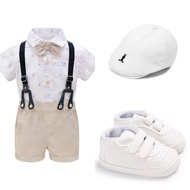 Gentleman Boss Baby Outfit for 1 Year Old Dinosaur Print Polo Onesie Apricot Shorts Set Terno for Ba