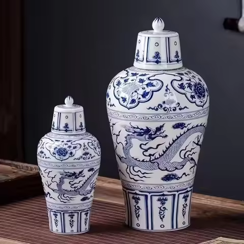 34.5cm/Jingdezhen antique Yuan blue and white ceramic empty wine bottle wine barrel home living room