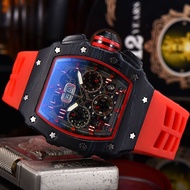 Hot Style Supply Barrel-Shaped Six-Hand Running Second Wood Grain Watch Business Carbon Fiber Grain 