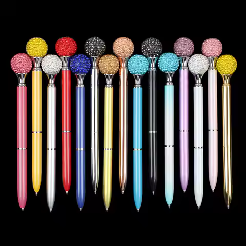 1Pcs Random Color Ballpoint crystal Pen Round Colored Diamonds Metal Material Beautiful Pen 0.7mm St