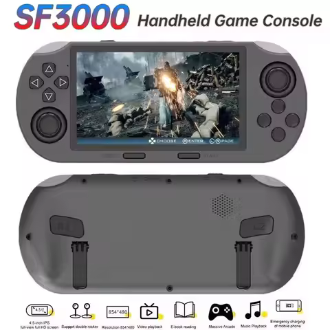 SF3000 Handheld Game Console 4.5 inch IPS Screen Portable Video Game Console 3000+ Game Retro TV Gam