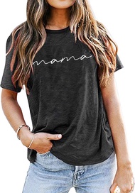 Mama Shirts Women Mama Letter Printed T-Shirt Mama Graphic Tee Casual Short Sleeve Tops Tee