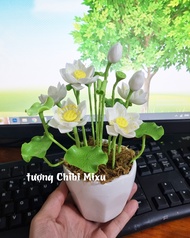 Chậu hoa sen bằng đất sét Nhật mẫu 05 hoa nhí cao 18cm