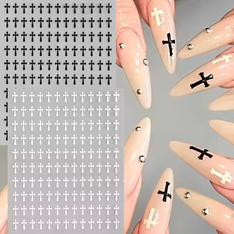 2pcs 3D Black White Crosses Nail Art Stickers Black White Mini Crosses Y2K Style Nail Art Decals Got
