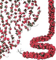 Xiao Hua 8 Pieces 66ft Garland, Artificial Rose Vine Flowers, Green Leaves to Hang in Room, Annivers