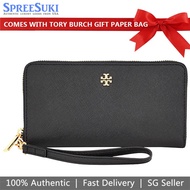 Tory Burch Wallet With Gift Paper Bag Long Wallet Emerson Saffiano Leather Wristlet Wallet Black # 74179