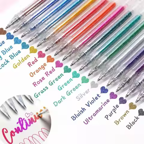 Set of 8-60 Metallic Glitter Gel Pens 1.0 mm Color Ballpoint Pen Book Card Long Lasting Writing Draw
