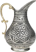 Copper Pitcher for Drinking Water- Authentic Handmade Jug Engraved on 1.2 mm Thick Pure Copper- Handmade Ayurvedic Copper Water Bottle for Home Decor, Hotel, Restaurant, Gifting (Silver gray)