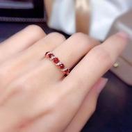 Dfdf Natural Garnet Ring Female S925 Silver-Plated Inlaid Crystal Fashion Lipstick Crystal Ring Birt