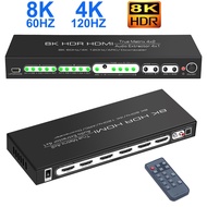 8k 4x2 HDMI Matrix with Analog Digital 4x1 Audio Extractor 4 in 2 Out 8K HDMI2.1 Matrix Video Switch Splitter 4K120Hz 8K60HZ for PS5 XBOX Camera Laptop PC To TV Monitor Projector