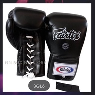 Fairtex  lace up gloves Compettition BGL6 black (10,12,14,16 oz) นวมเชือก เเฟร์เเท็กซ์  นวมเเข่งขัน ชกมวย ผลิตจากหนังเเท้จากโรงงานเเฟร์เเท็กซ์