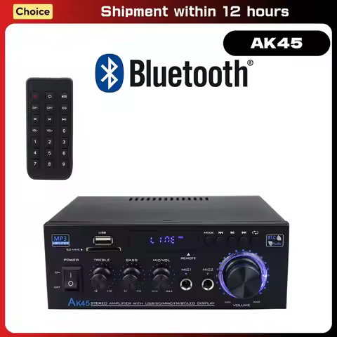 AK45 HiFi Digital Bluetooth Audio Amplifier MP3 Channel 2.0 Sound Power AMP stereo Home Automotive C