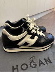 HOGAN H222 經典皮革休閒鞋 黑+白色  EU38.5（二手）