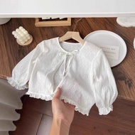 Baby White Ruffled Bolero Cardigan with Bow Tie 0514