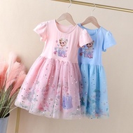 Dress For Kids 2-10 Years old Birthday Korean Style Fashion Short Sleeve Cotton Tulle Cute Cartoon Frozen Elsa Princess Formal Dresses Ootd For Baby Girl
