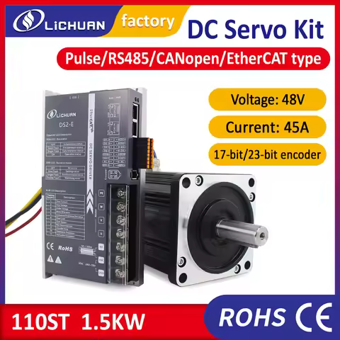 DC48V servo motor 1.5KW 6Nm 2500rpm 45A with DC servo driver pulse/MODBUS RS485/CANopen/Ethercat con