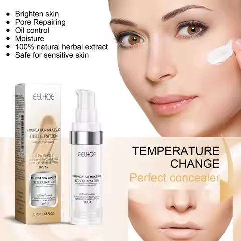 EELHOE Face Makeup Foundation Perfect Coverage Pore Shrink Moisturizing Oil Control Lasting Brighten