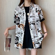 One Piece Anime Print Shirt Loose-Fitting Versatile Outerwear Thin Women's Shirt Nh8I