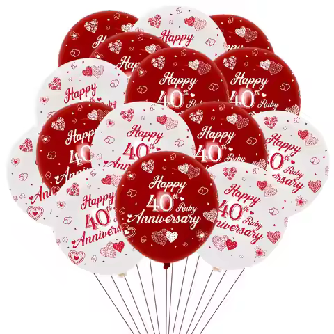 40th Anniversary Decorations,Happy 40th Anniversary Red White Latex Balloon for 40 Years Wedding Ann