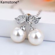 Kemstone Fashion Simulated Pearl Necklace For Women Silver Plated Crystal Cherry Pendant Necklace Wo