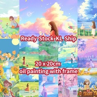 [Ready Stock] Princess Series Oil Paint 20x20cm Framed DIY Digital Oil Painting Paint By Numbers On Canvas Children