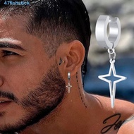 FISHSTICK Cross Clip Earring Punk Cool Fake Piercing Stainless Steel Male Drop Earring Non-Piercing 